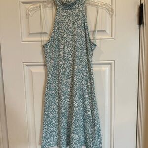 Floral Halter Neck Dress in Blue and White size M